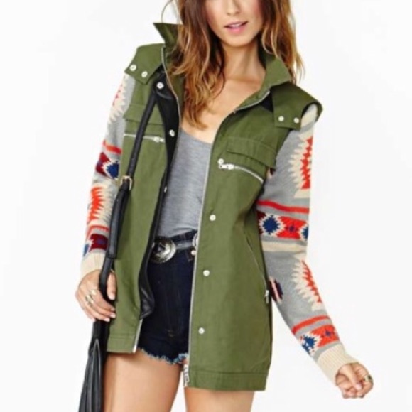 Nasty Gal Jackets & Blazers - S/M Tribal Anorak In Army Green